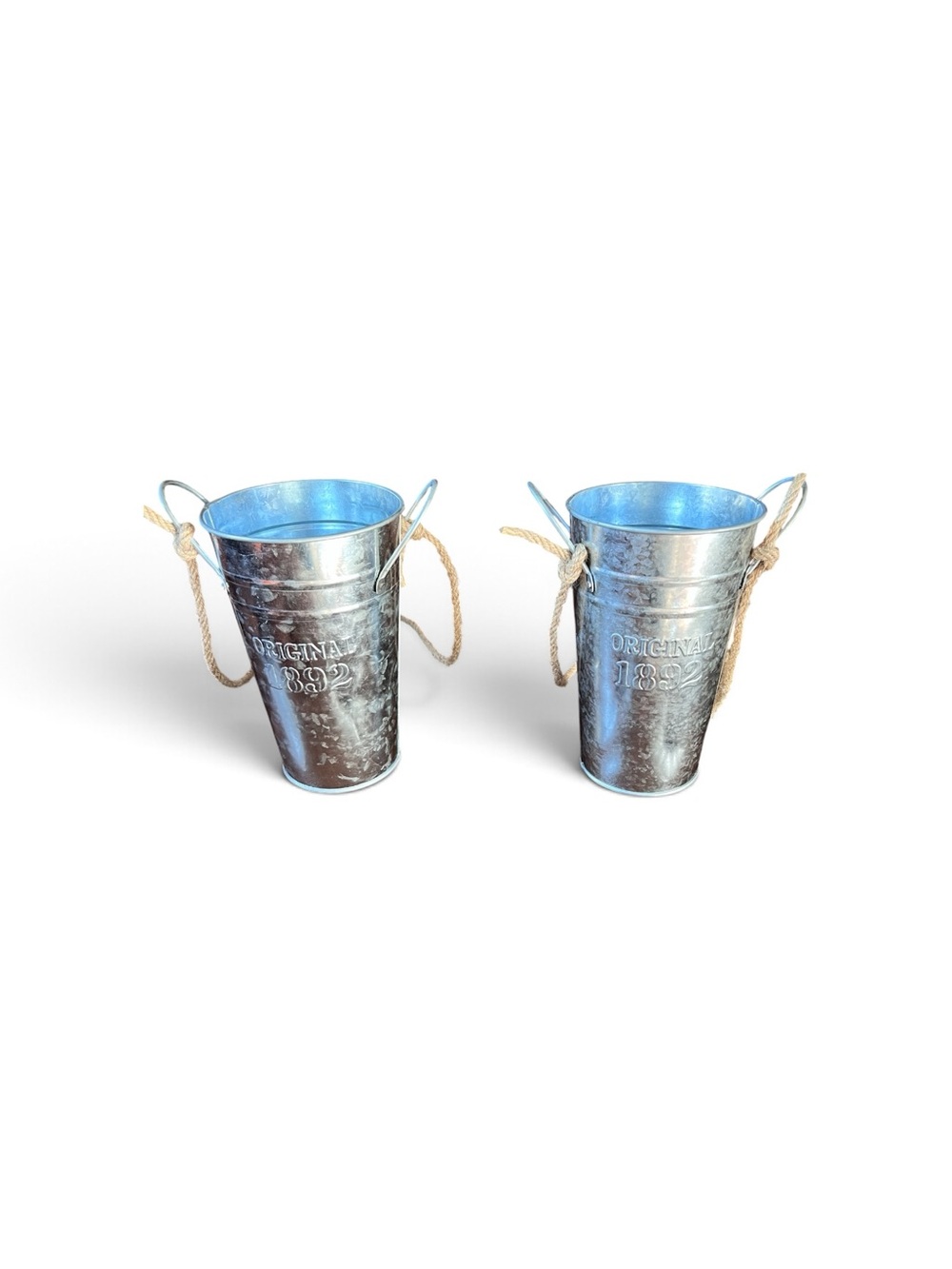 Set of 2 Rustic Galvanized Metal Hanging Flower Buckets